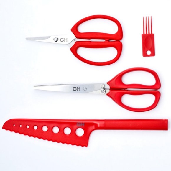 🆕 RESIN KITCHEN KNIFE + KITCHEN SCISSORS + HERB SHEARS SET w/ Cleaning Comb - Picture 1 of 3